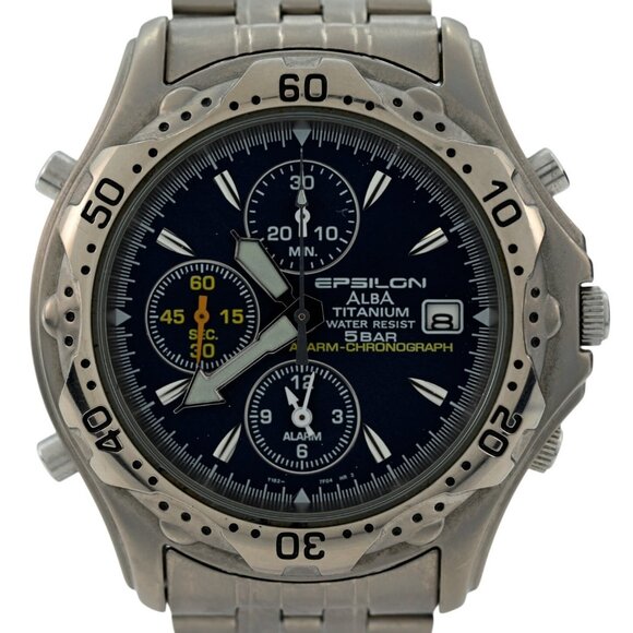 Seiko 40mm Men's Epsilon Alba Titanium Chronograph Alarm Watch - Picture 2 of 7